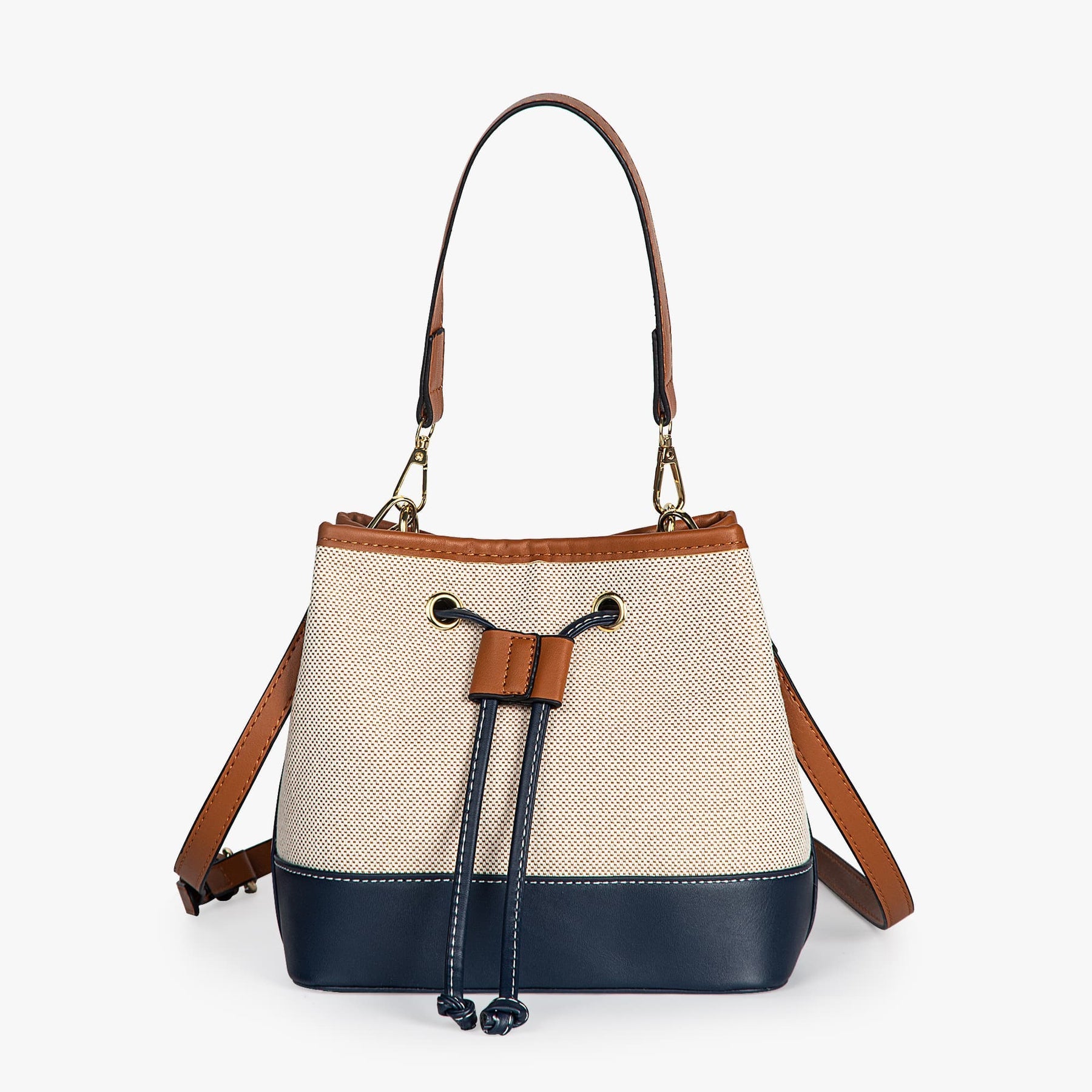 Stelvia | Bicolor Faux Leather Canvas Bucket Bag
