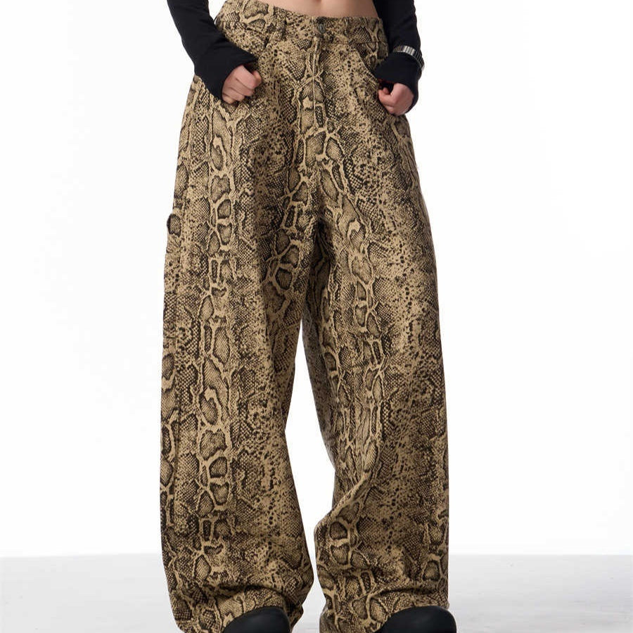 Retro Leopard Print Wide Leg Jeans