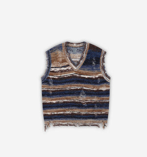 "Vintage" Distressed Striped Knitted Vest