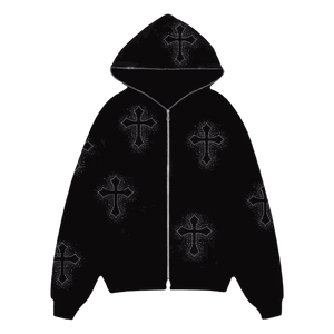 Hoodie Zippé avec des croix strass