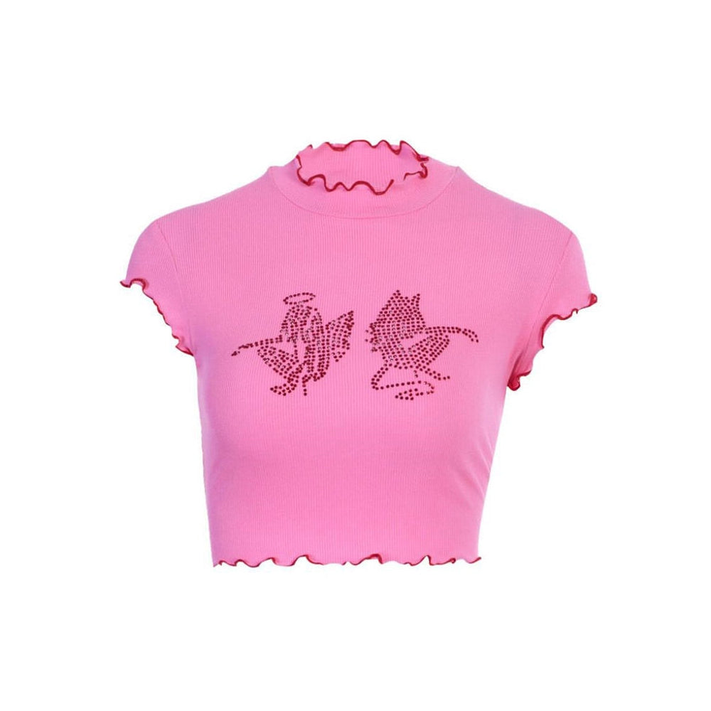 Angel & Devil Rhinestone Crop Top