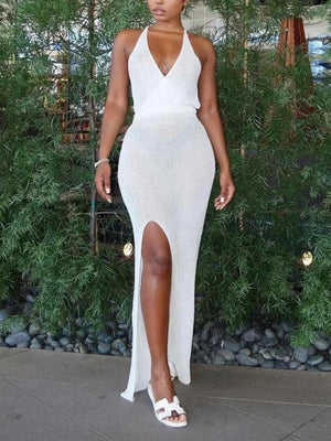 Backless Slit Crochet Maxi Dress view 6 | MAUVSTUDIO®