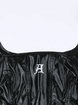 Black Pu Leather Cropped Tank Top