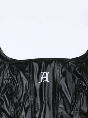 Black Pu Leather Cropped Tank Top