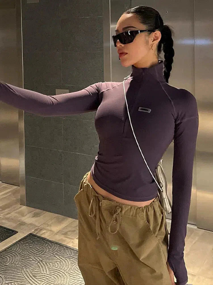 Bodycon Half Zip Up Top Mauv Studio MAUV STUDIO