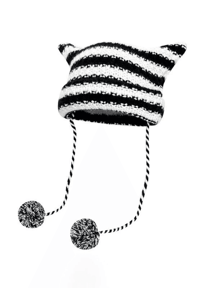 Bonnet Tricoté Rayé Détail Corne