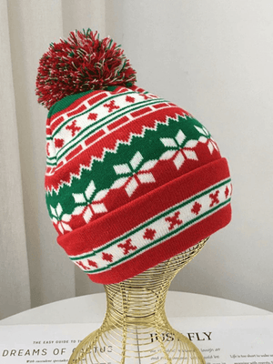 Bonnet de Noël tricoté à pompons en jacquard