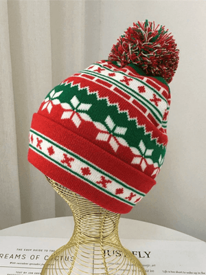 Bonnet de Noël tricoté à pompons en jacquard