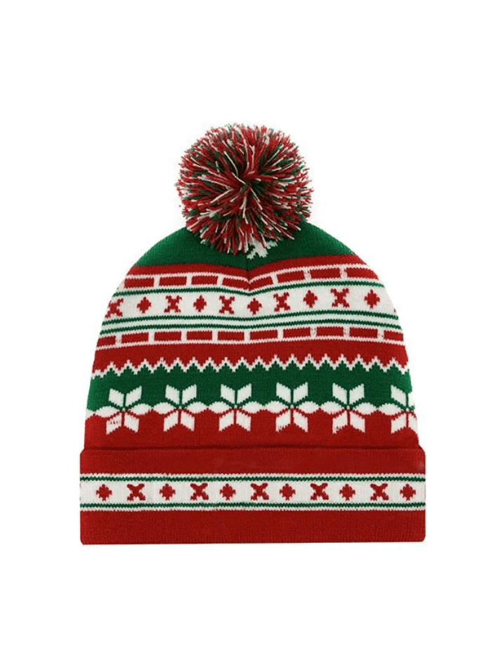Bonnet de Noël tricoté à pompons en jacquard