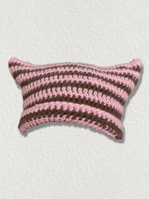 Striped Knit Hat with Handmade Horn Accent