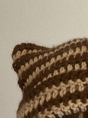 Striped Knit Hat with Handmade Horn Accent