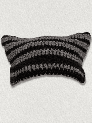Striped Knit Hat with Handmade Horn Accent