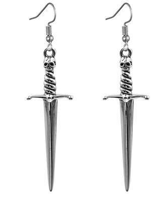 Boucles d'oreilles tête de mort poignard