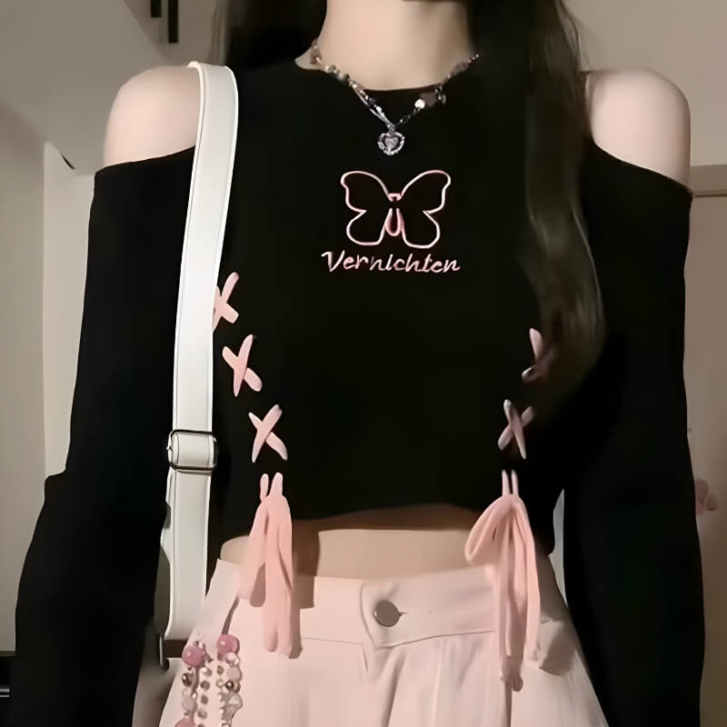 Butterfly Lace-Up Crop Top – MAUVSTUDIO®