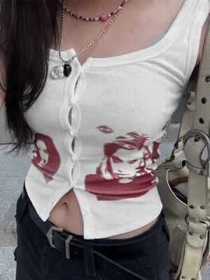 Button Front Ribbed Cropped Tank Top