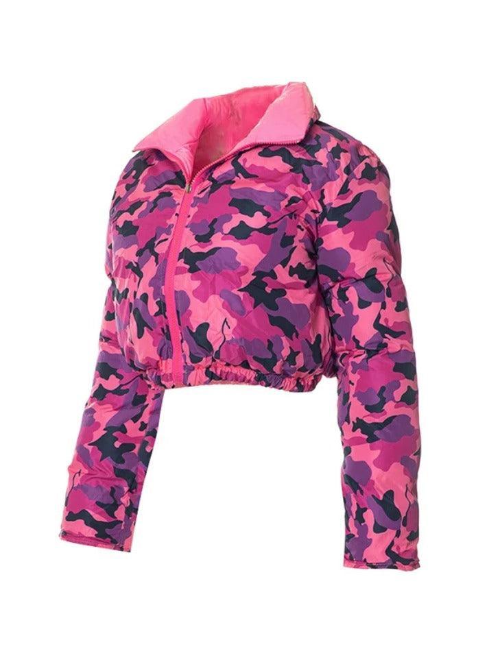 Camouflage Print Lapel Neck Zip Up Jacket