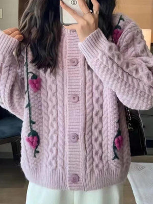 Cardigan à décor de tricot au crochet de raisin