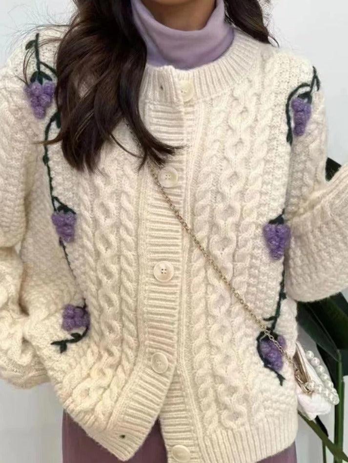 Cardigan à décor de tricot au crochet de raisin