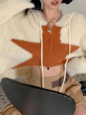 Cardigan ample court à capuche étoilé