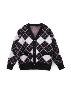 Cardigan ample en jacquard à carreaux