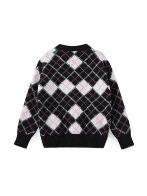 Cardigan ample en jacquard à carreaux