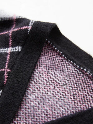 Cardigan ample en jacquard à carreaux