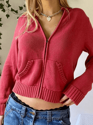 Cardigan court en tricot à capuche