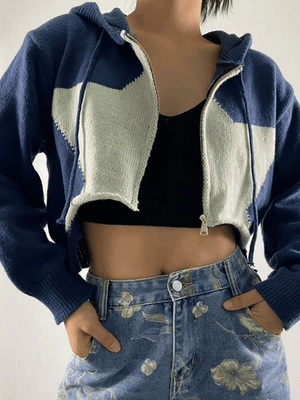 Cardigan court zippé à capuche étoile