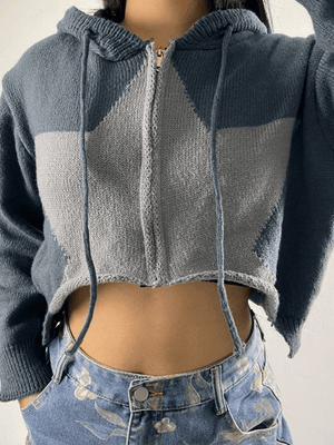 Cardigan court zippé à capuche étoile