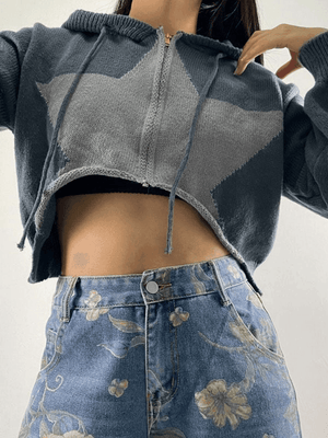 Cardigan court zippé à capuche étoile