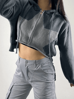 Cardigan court zippé à capuche étoile