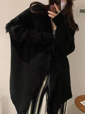 Cardigan de couleur unie à gros revers et bordure à pampilles