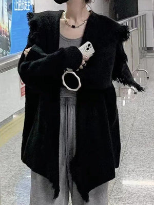 Cardigan de couleur unie à gros revers et bordure à pampilles