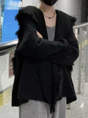 Cardigan de couleur unie à gros revers et bordure à pampilles