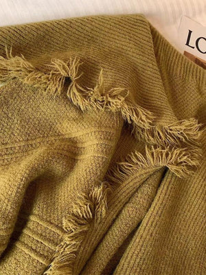 Cardigan de couleur unie à gros revers et bordure à pampilles