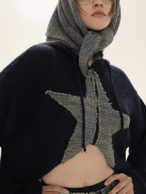 Cardigan en tricot à capuche zippé en jacquard étoile