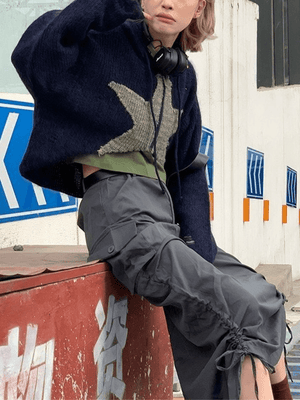 Cardigan en tricot à capuche zippé en jacquard étoile