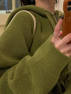 Cardigan en tricot à capuche zippé oversize