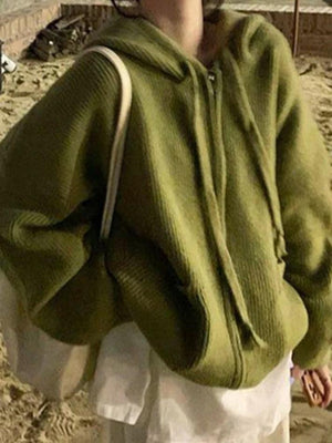 Cardigan en tricot à capuche zippé oversize