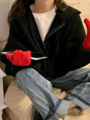 Cardigan en tricot à capuche zippé oversize