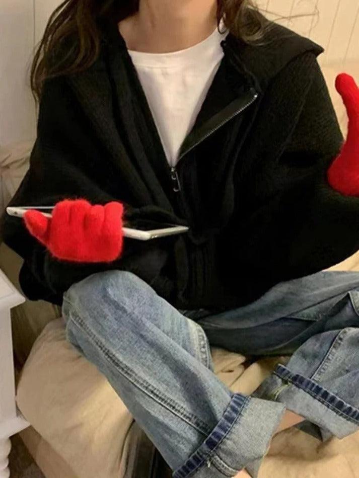 Cardigan en tricot à capuche zippé oversize