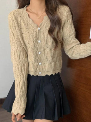 Cardigan en tricot à col en V et découpes