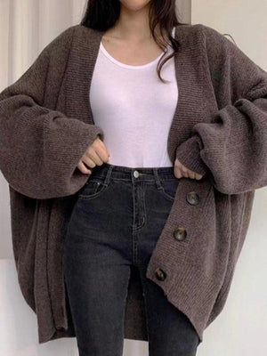 Cardigan long boutonné en maille