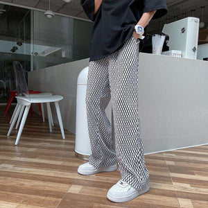 Casual Plaid Ice Silk Pants