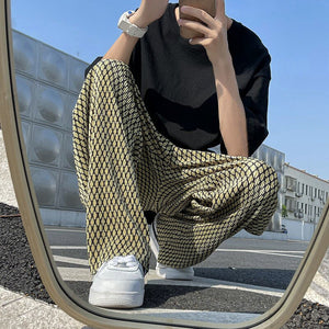 Casual Plaid Ice Silk Pants
