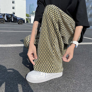 Casual Plaid Ice Silk Pants