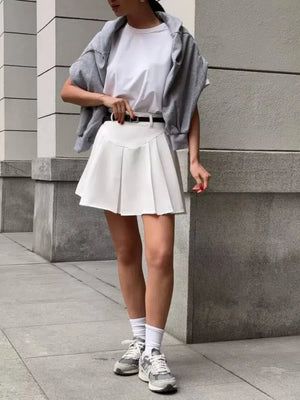Casualcore Pleated Mini Skirt, Y2K mini skirt styled with a crop top