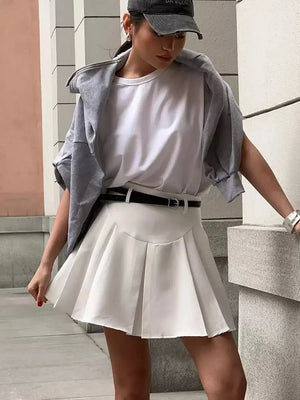 Casualcore Pleated Mini Skirt, Y2K mini skirt styled with a crop top