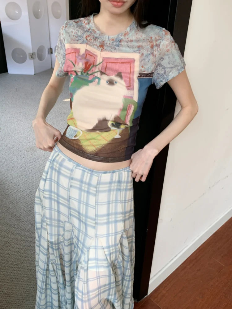 Cat Graphic Sheer Top – MAUVSTUDIO®