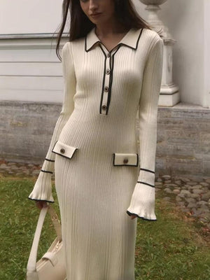 Classic Ribbed Midi Dress view 2 | MAUVSTUDIO®